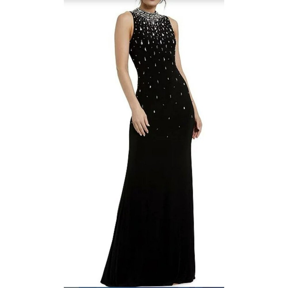 Mac Duggal Black Beaded Halter Neck Maxi Dress